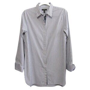 J Crew Navy Blue Stripe Endless Shirt Size 6 Button Front Tunic Pinstripe A9873